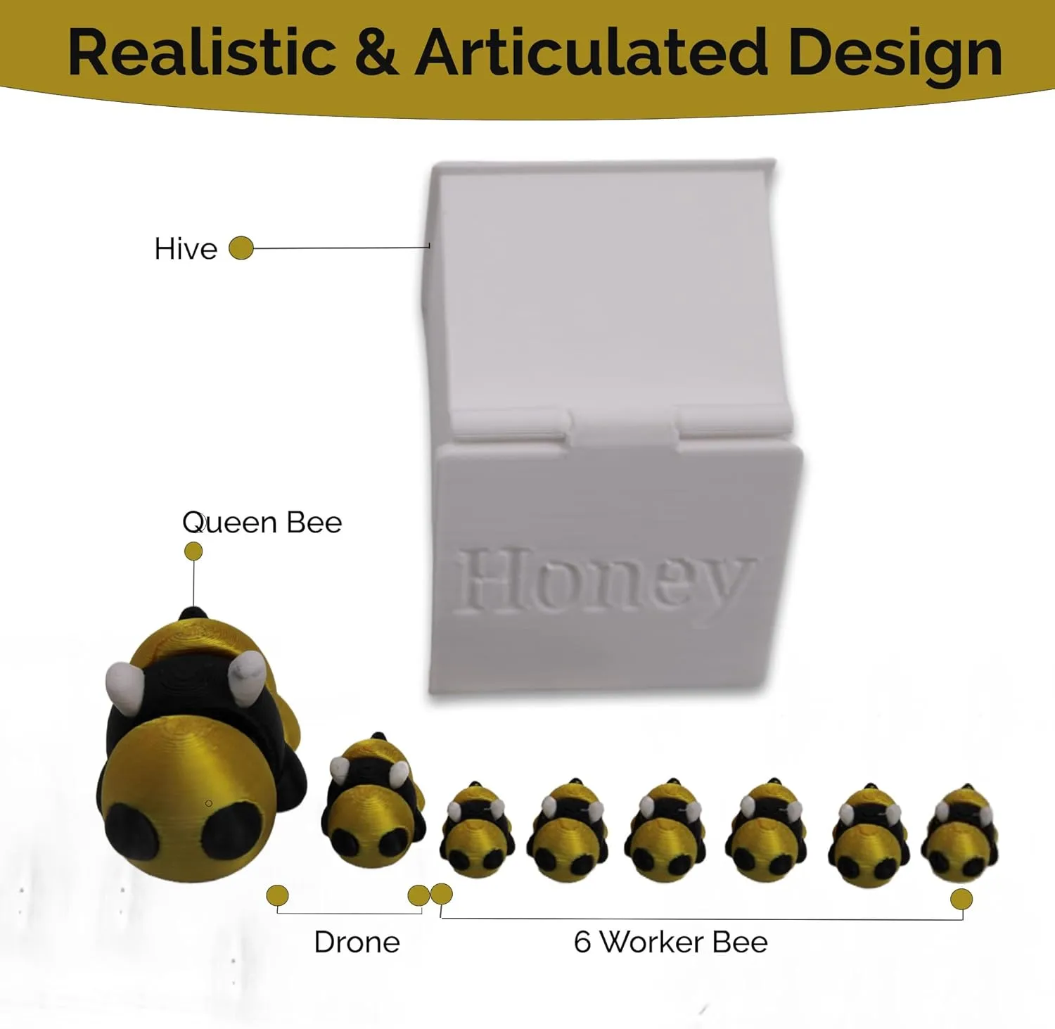 - ferromagnetic schoolroom Cute Adult Fidget Toys Gifts for Anxiety Relief & Relaxation (Yellow) Bee Set with Hive Fidget Toys for Adults & Teens - Articulated Flexible Bees Sensory Figure Desk Toys for Office for Adults 
