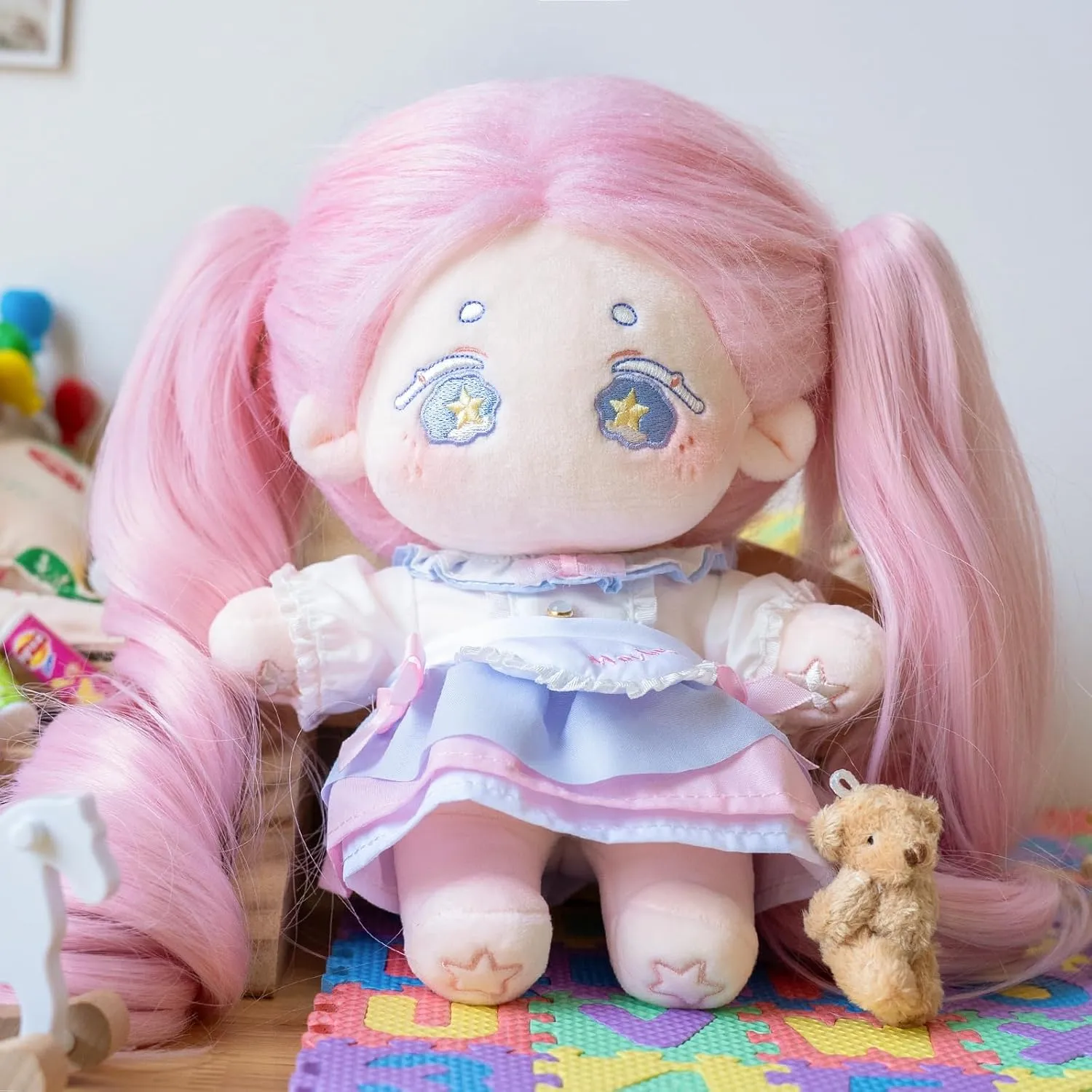 - Pink) CALEMBOU Plush Doll, 20cm Cute Cotton Anime Plushie Gift - Stuffed Dress Up bold Doll with Skeleton (Kawaii - Doll&Clothes 