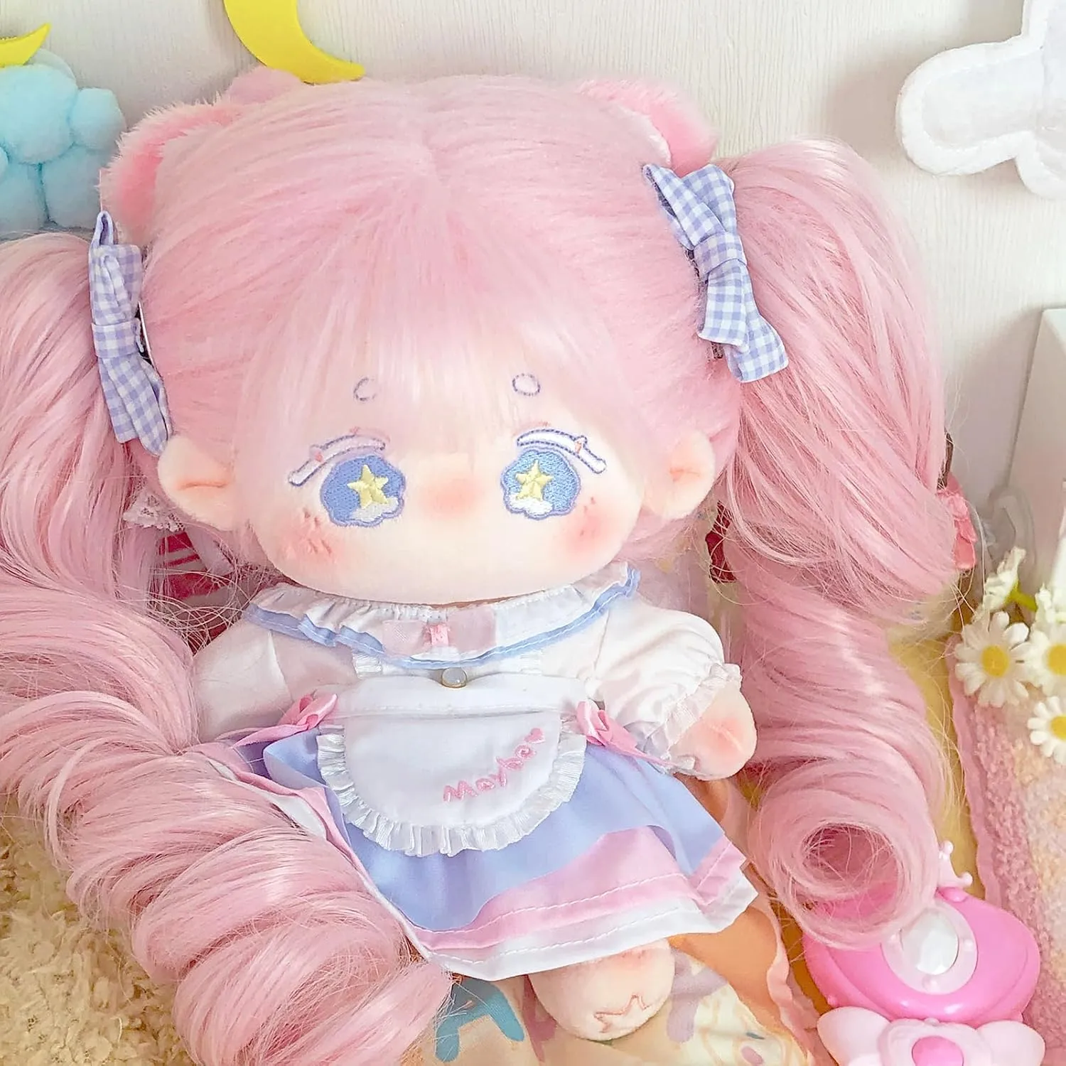 - Pink) CALEMBOU Plush Doll, 20cm Cute Cotton Anime Plushie Gift - Stuffed Dress Up bold Doll with Skeleton (Kawaii - Doll&Clothes 