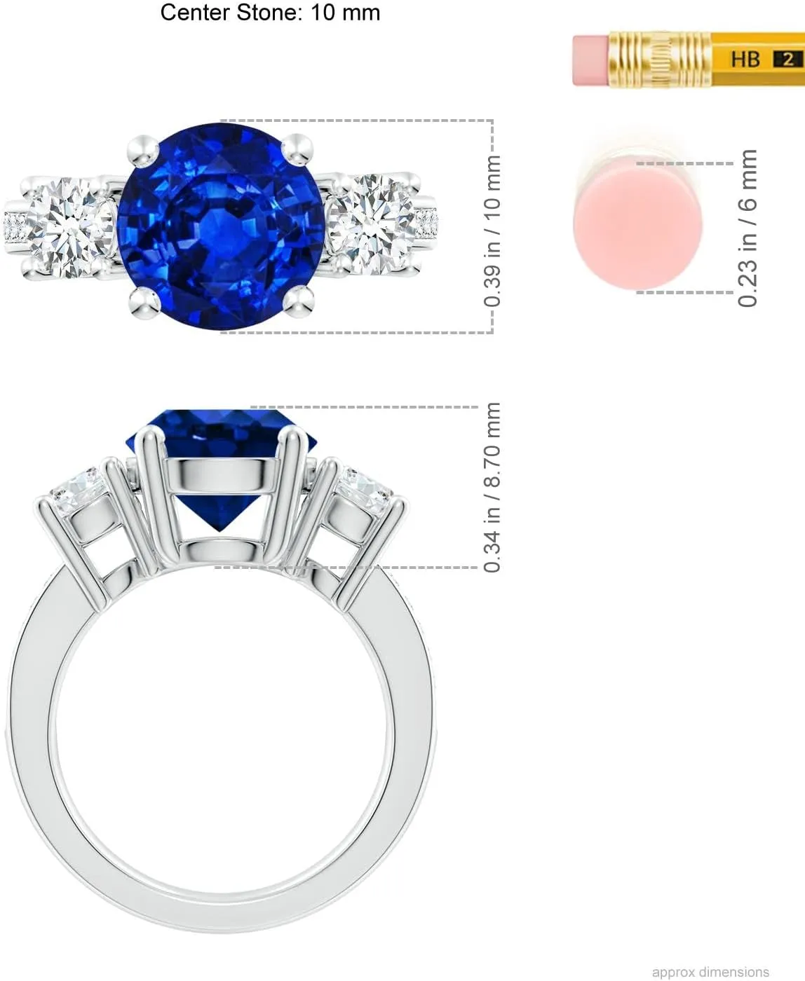 | September Birthstone, Birthday, Engagement, Anniversary, Wedding Jewelry Gift for hydrological Women Angara Lab Grown Classic Three Stone Blue Sapphire and Lab Diamond Ring in 14K Solid Gold/Platinum 