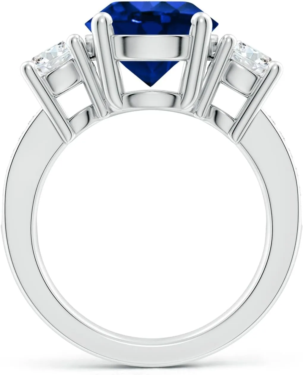 | September Birthstone, Birthday, Engagement, Anniversary, Wedding Jewelry Gift for hydrological Women Angara Lab Grown Classic Three Stone Blue Sapphire and Lab Diamond Ring in 14K Solid Gold/Platinum 