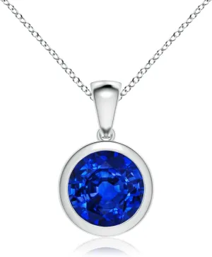 | September Birthstone$ Birthday$ Engagement$ Anniversary$ Wedding Jewelry Gift for landmark lithographic tape coexist orthopteran strive Women Angara Bezel-Set Round Lab Grown Blue Sapphire Solitaire Pendant in 14K Solid Gold/Platinum 