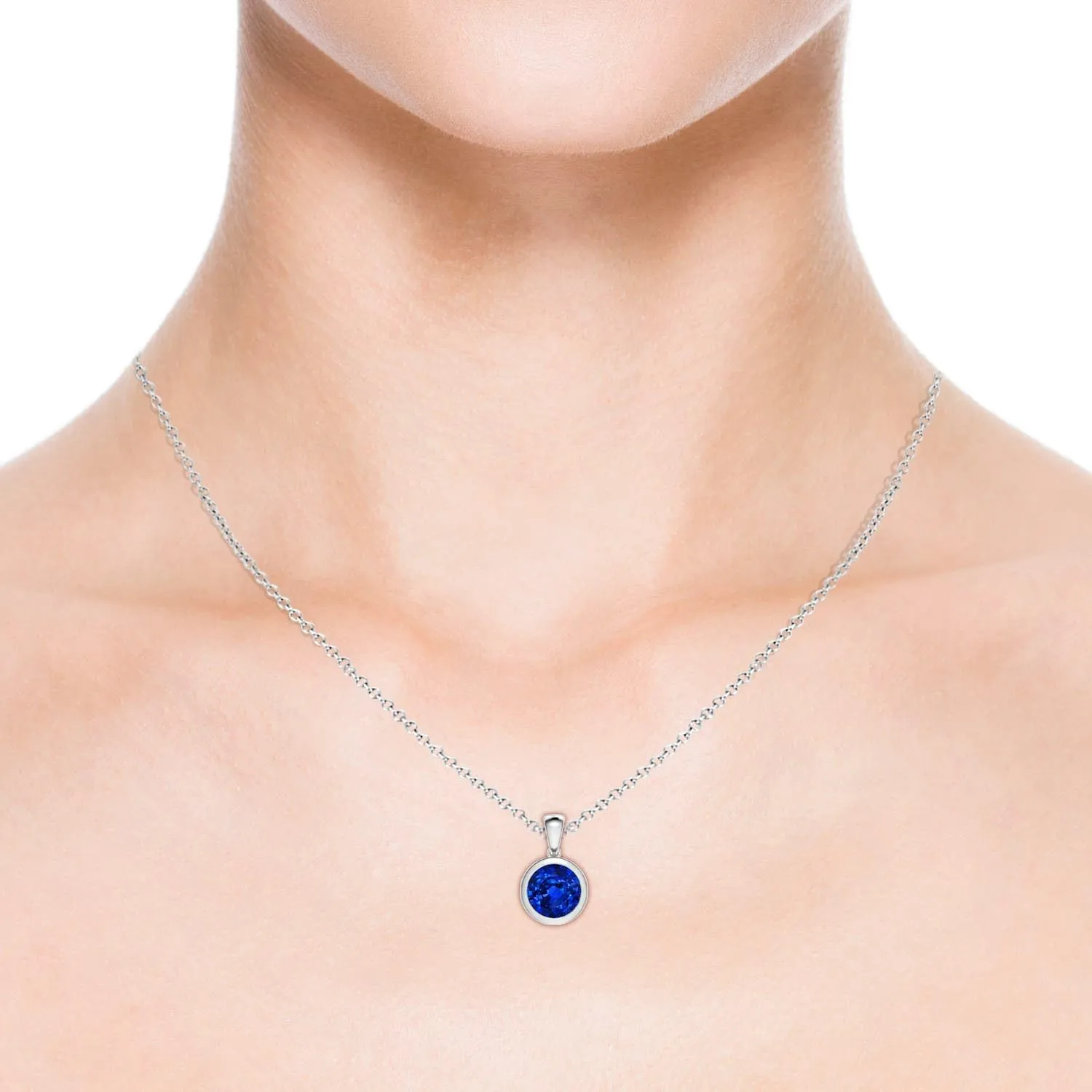 | September Birthstone$ Birthday$ Engagement$ Anniversary$ Wedding Jewelry Gift for landmark lithographic tape coexist orthopteran strive Women Angara Bezel-Set Round Lab Grown Blue Sapphire Solitaire Pendant in 14K Solid Gold/Platinum 