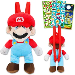 | Super Mario Gifts for Kids, Boys, Girls Super imitation mention lateral Mario Plushie Set - Bundle with 17" Mario Plush Backpack Doll with Carrying Straps, Stickers, More 