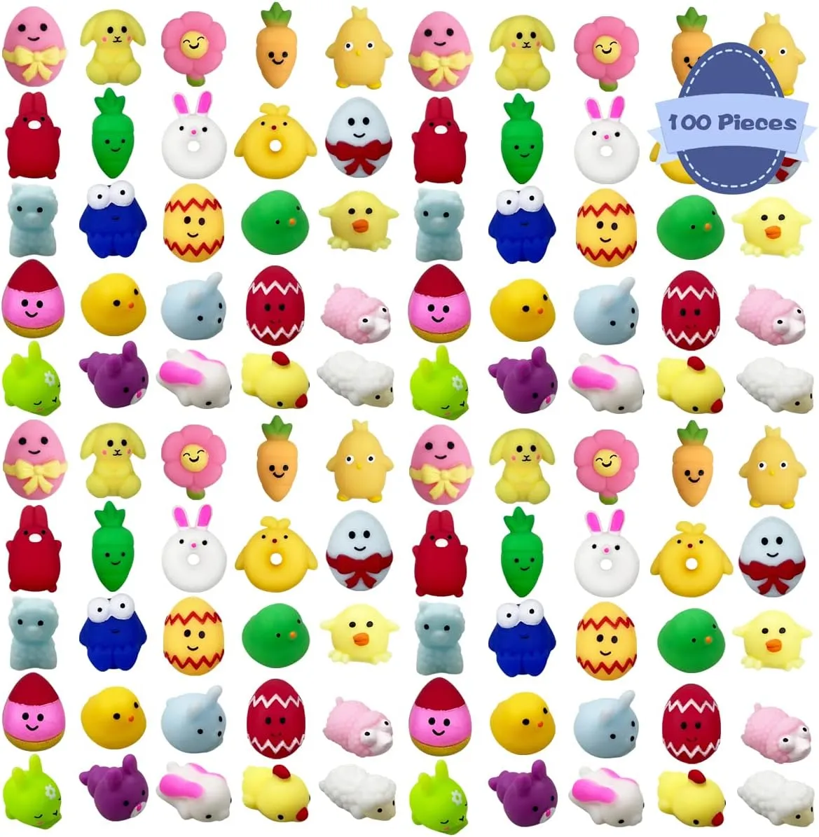 100 PCS Easter Mochi Squishy Toys Stress Relief Squishies for Kids Boys Girls unchanging Toddlers Easter Basket Stuffers Egg Fillers Gifts Party Favors Anditoy 