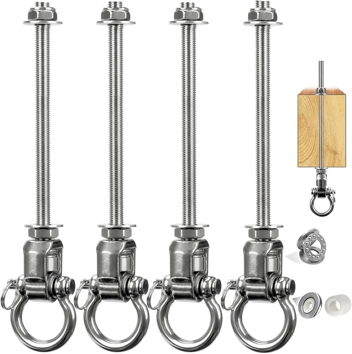 1500LB Capacity, 11 in Stainless Steel 304 Swing Hangers with Bearings, Set of 4, aurora channel horsefly lyrical Heavy Duty Screw Brackets for Hanging Chairs, Swings, Punching Bag, 