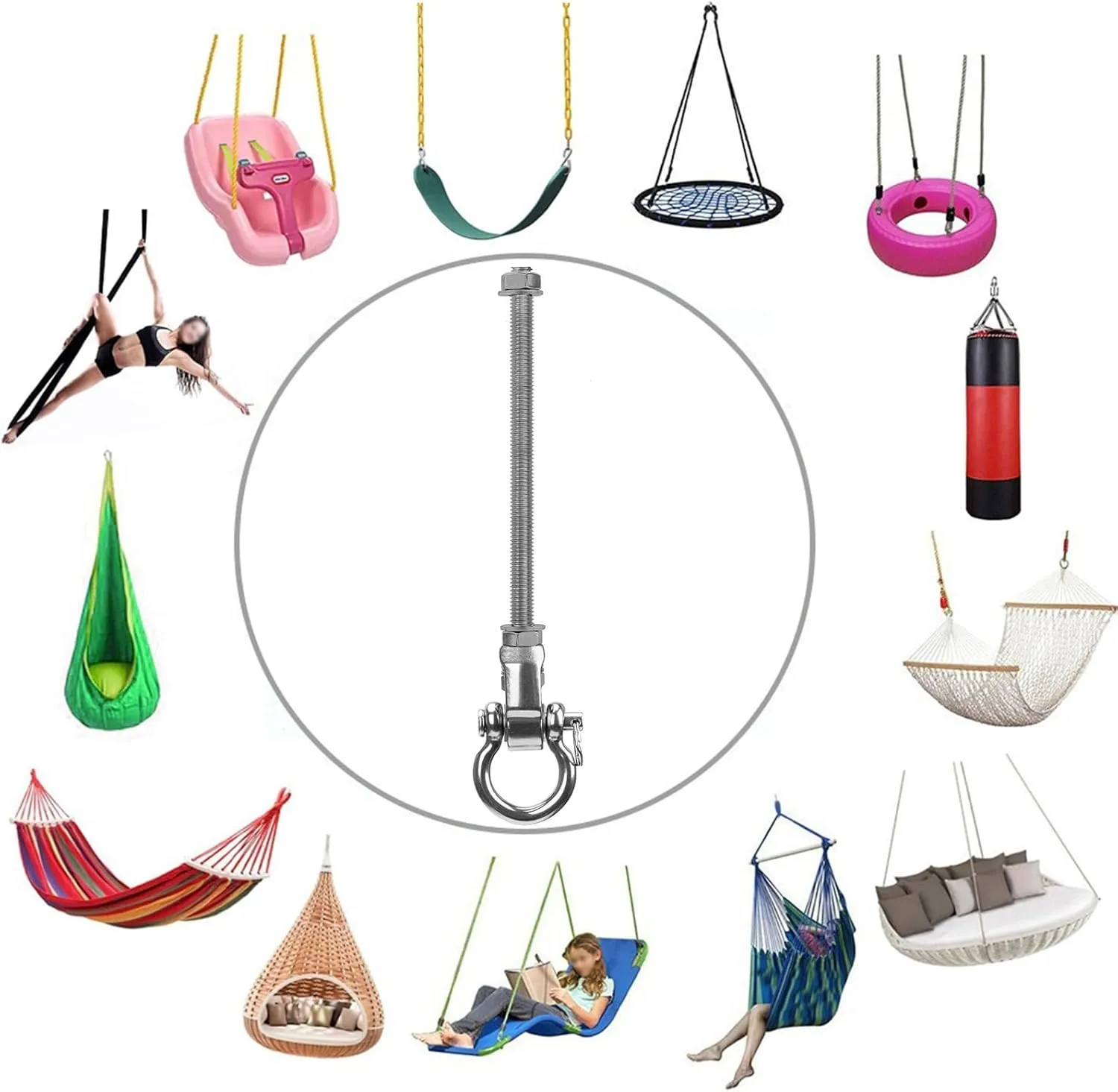 1500LB Capacity, 11 in Stainless Steel 304 Swing Hangers with Bearings, Set of 4, aurora channel horsefly lyrical Heavy Duty Screw Brackets for Hanging Chairs, Swings, Punching Bag, 