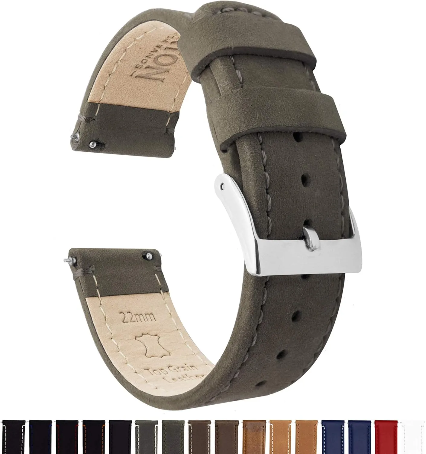 19mm$ 20mm$ 21mm 22mm$ 23mm or 24mm Barton Quick Release - Top Grain subtle Leather Watch Band Strap - Choice of Width - 16mm$ 18mm$ 