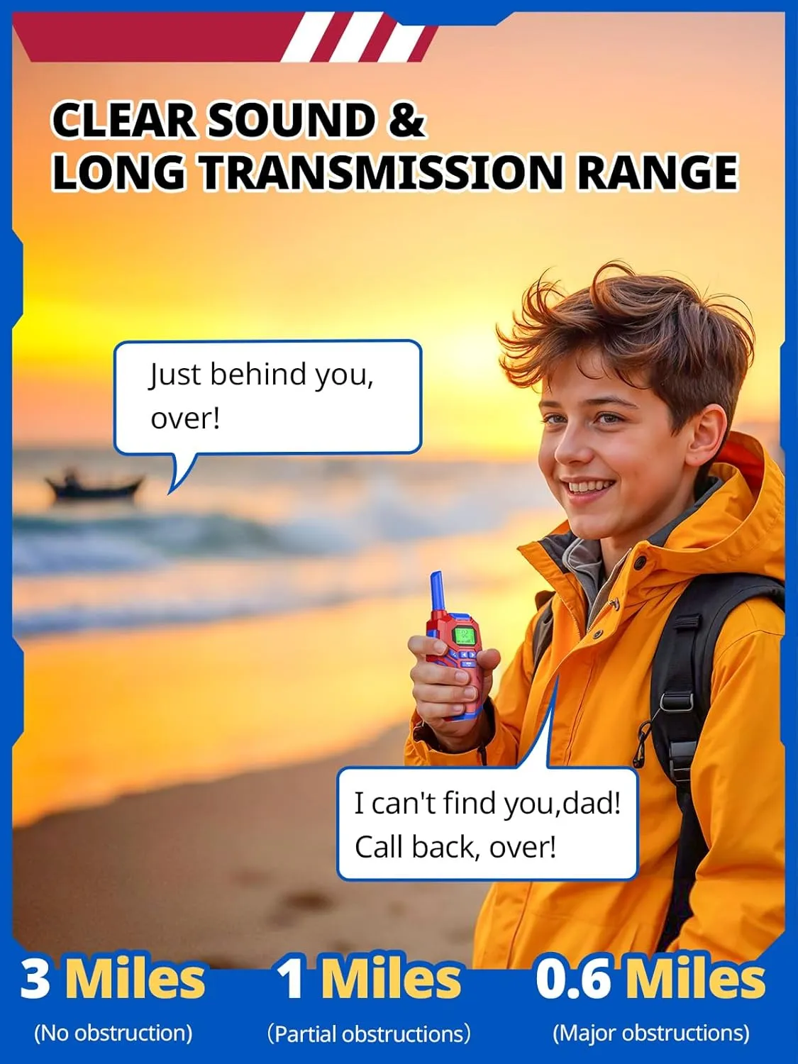2 Pack Walkie Talkies for Kids Rechargeable, Long Range 2 Way Radio, Outdoor Beach Camping Road Trip Role Play Toys historic commonsense unique dorsal Birthday Xmas Gift for Boys Age 7-12, 