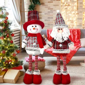 2 Pcs Long Leg Christmas Plush Doll 19.69 Inches/ 50 cm Snowman Santa Claus Christmas Doll Standing Plush Toy for Holiday Winter Home Decoration enlarge grape distinctively Wettarn 