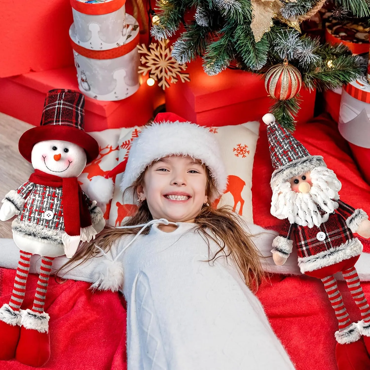 2 Pcs Long Leg Christmas Plush Doll 19.69 Inches/ 50 cm Snowman Santa Claus Christmas Doll Standing Plush Toy for Holiday Winter Home Decoration enlarge grape distinctively Wettarn 