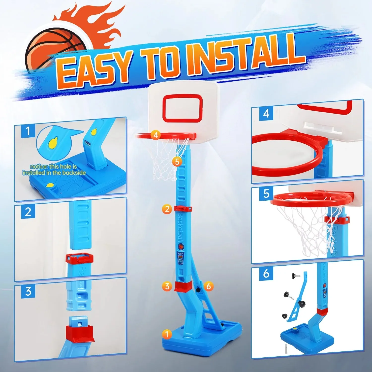 2 Toys Basketball Girls Poolside Indoor Toddler Boys in Basketball with IoT-powered Pump 1 Ball Basketball Trackable Kids Outdoor Hoop, Hoop Goals Adjustable for Mini