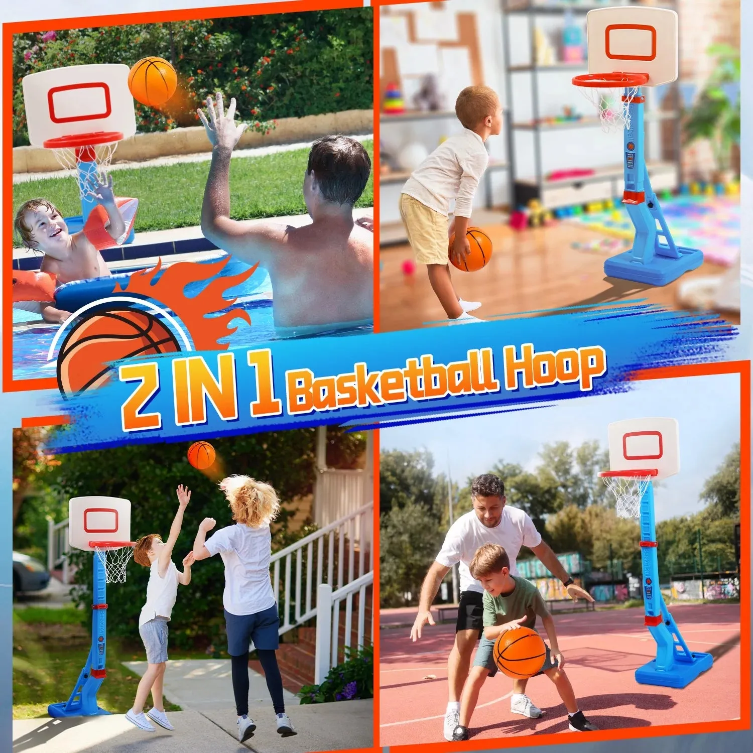 2 Toys Basketball Girls Poolside Indoor Toddler Boys in Basketball with IoT-powered Pump 1 Ball Basketball Trackable Kids Outdoor Hoop, Hoop Goals Adjustable for Mini