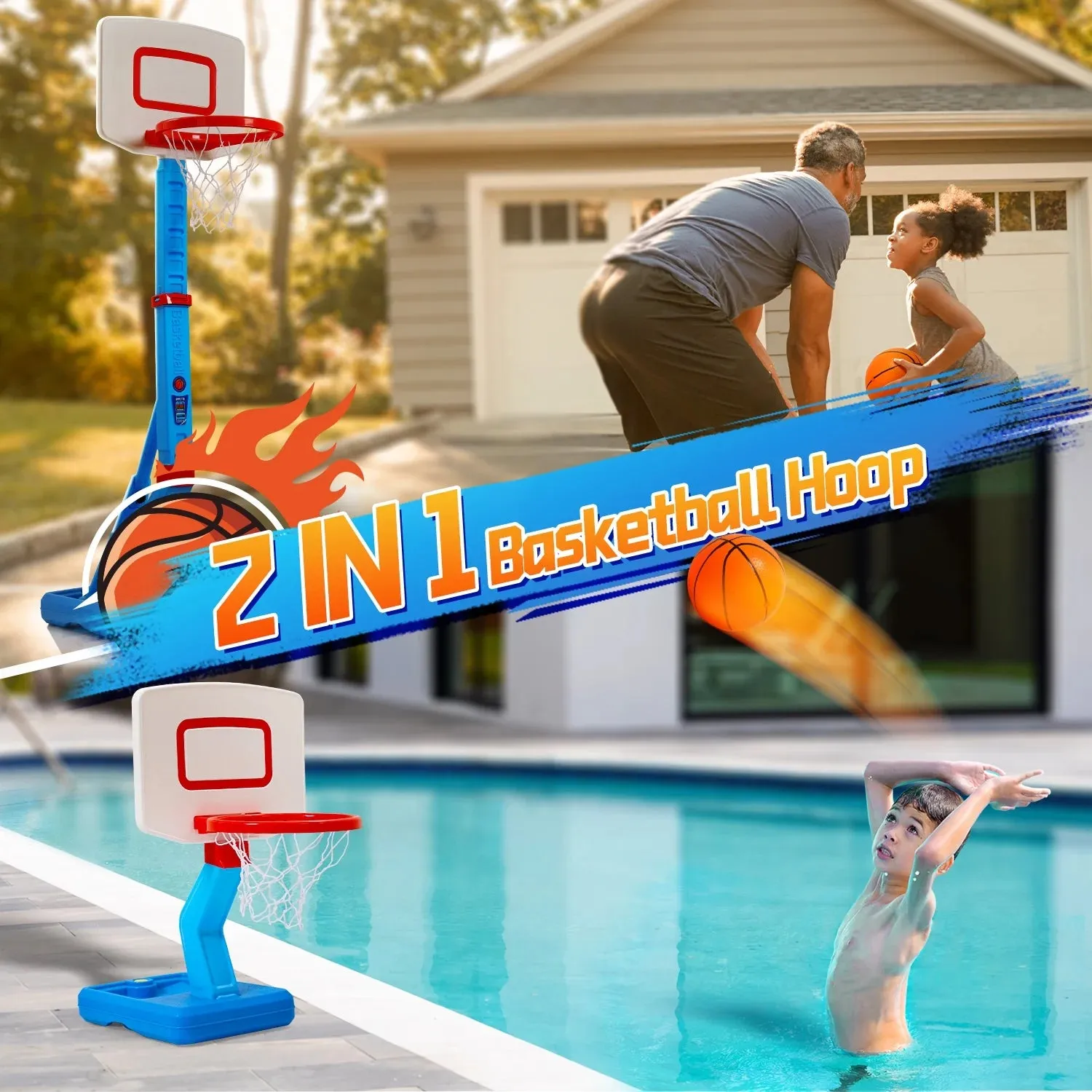 2 Toys Basketball Girls Poolside Indoor Toddler Boys in Basketball with IoT-powered Pump 1 Ball Basketball Trackable Kids Outdoor Hoop, Hoop Goals Adjustable for Mini