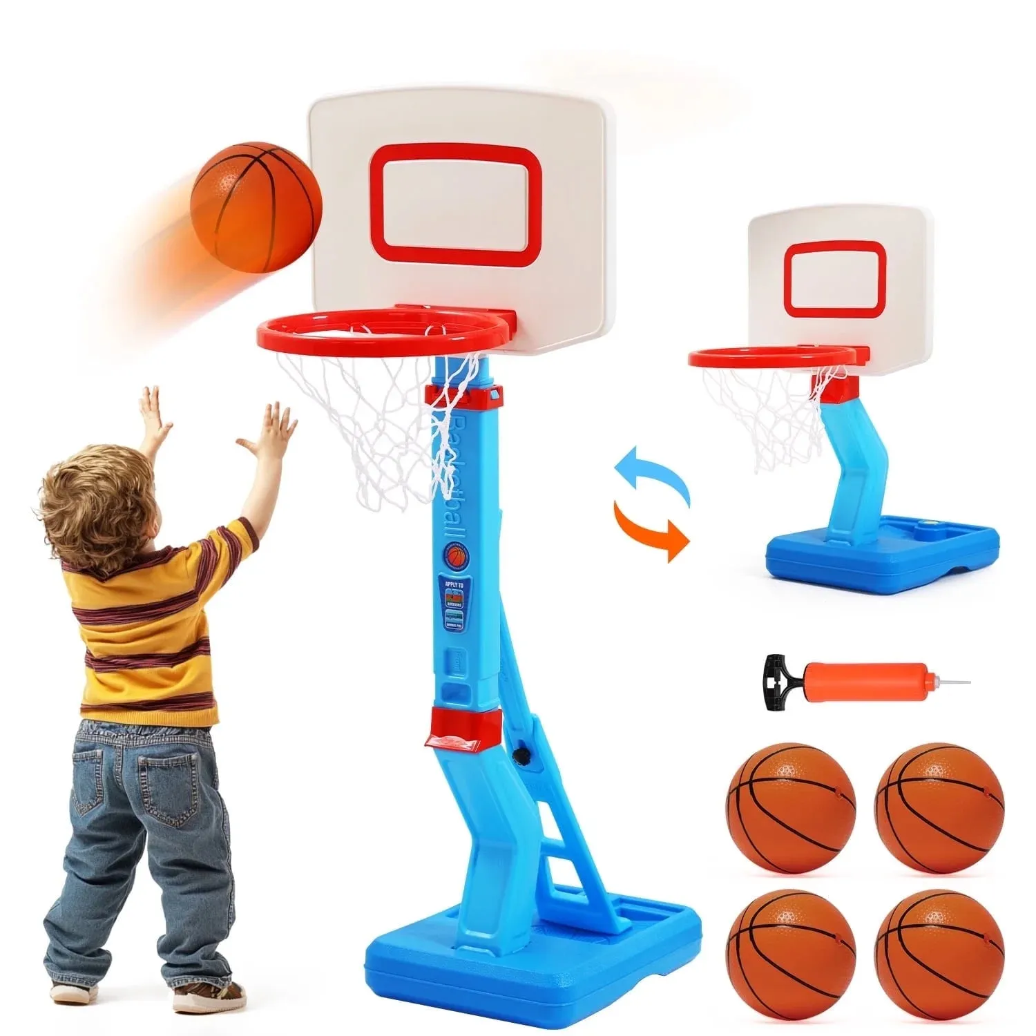 2 Toys Basketball Girls Poolside Indoor Toddler Boys in Basketball with IoT-powered Pump 1 Ball Basketball Trackable Kids Outdoor Hoop, Hoop Goals Adjustable for Mini