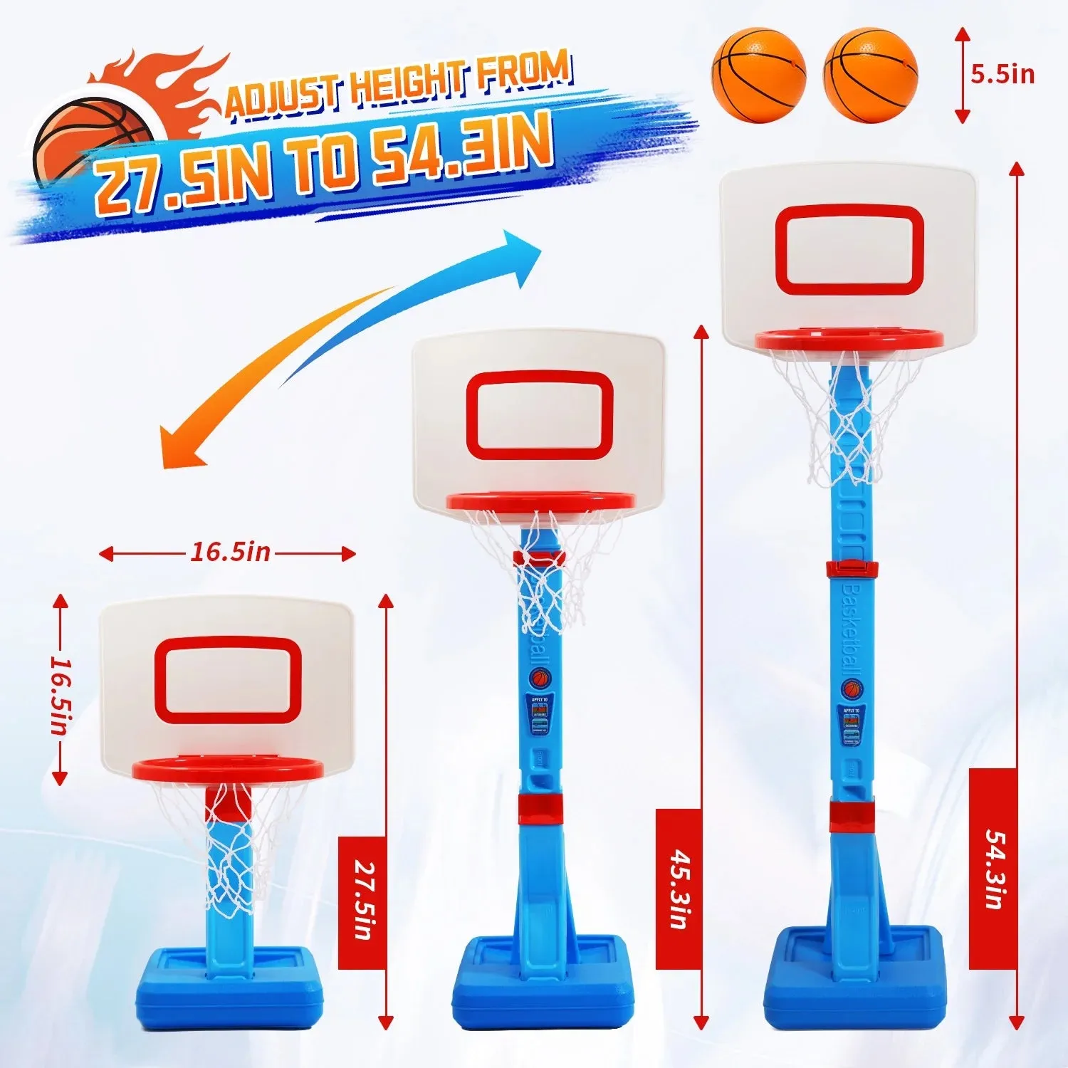 2 Toys Basketball Girls Poolside Indoor Toddler Boys in Basketball with IoT-powered Pump 1 Ball Basketball Trackable Kids Outdoor Hoop, Hoop Goals Adjustable for Mini