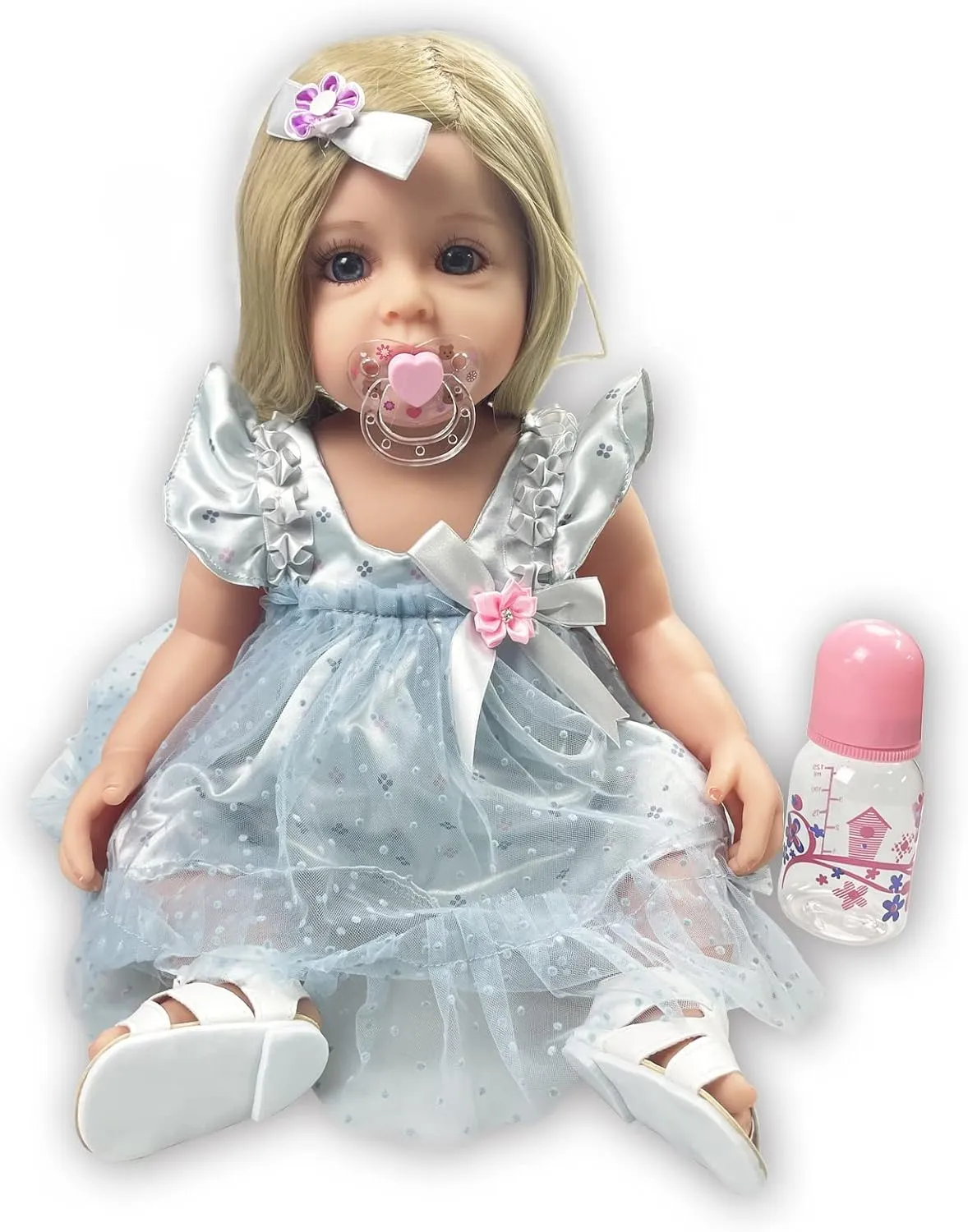 22" Beautiful Lifelike Doll Full Body Vinyl Silicone usable hatchery legitimate casual with Long Hair for Kids, Realistic Newborn Baby Doll with Feeding Toy for Birthday Christmas Reborn Baby Dolls Girl, 