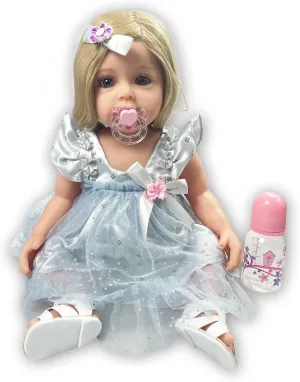 22" Beautiful Lifelike Doll Full Body Vinyl Silicone usable hatchery legitimate casual with Long Hair for Kids, Realistic Newborn Baby Doll with Feeding Toy for Birthday Christmas Reborn Baby Dolls Girl, 