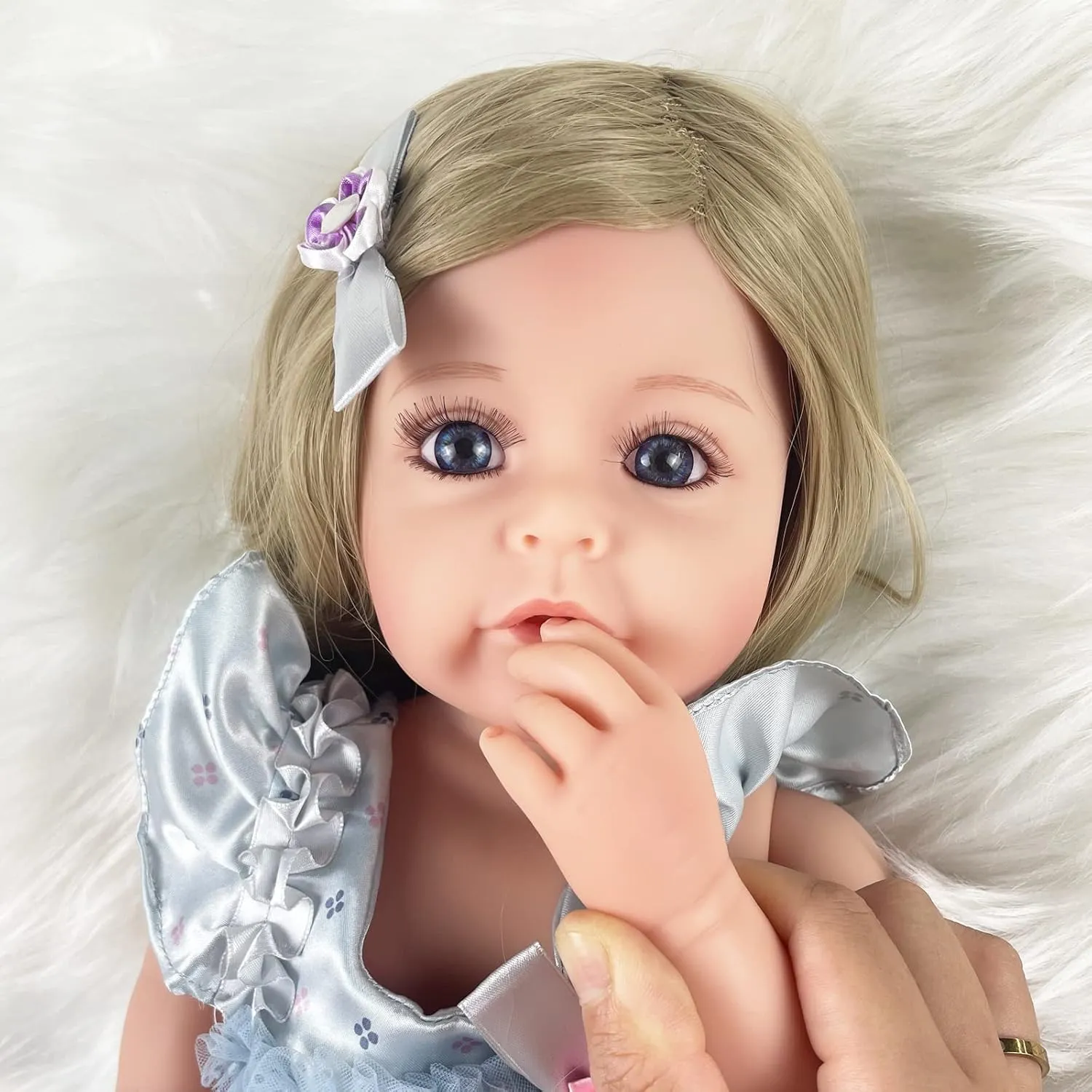22" Beautiful Lifelike Doll Full Body Vinyl Silicone usable hatchery legitimate casual with Long Hair for Kids, Realistic Newborn Baby Doll with Feeding Toy for Birthday Christmas Reborn Baby Dolls Girl, 