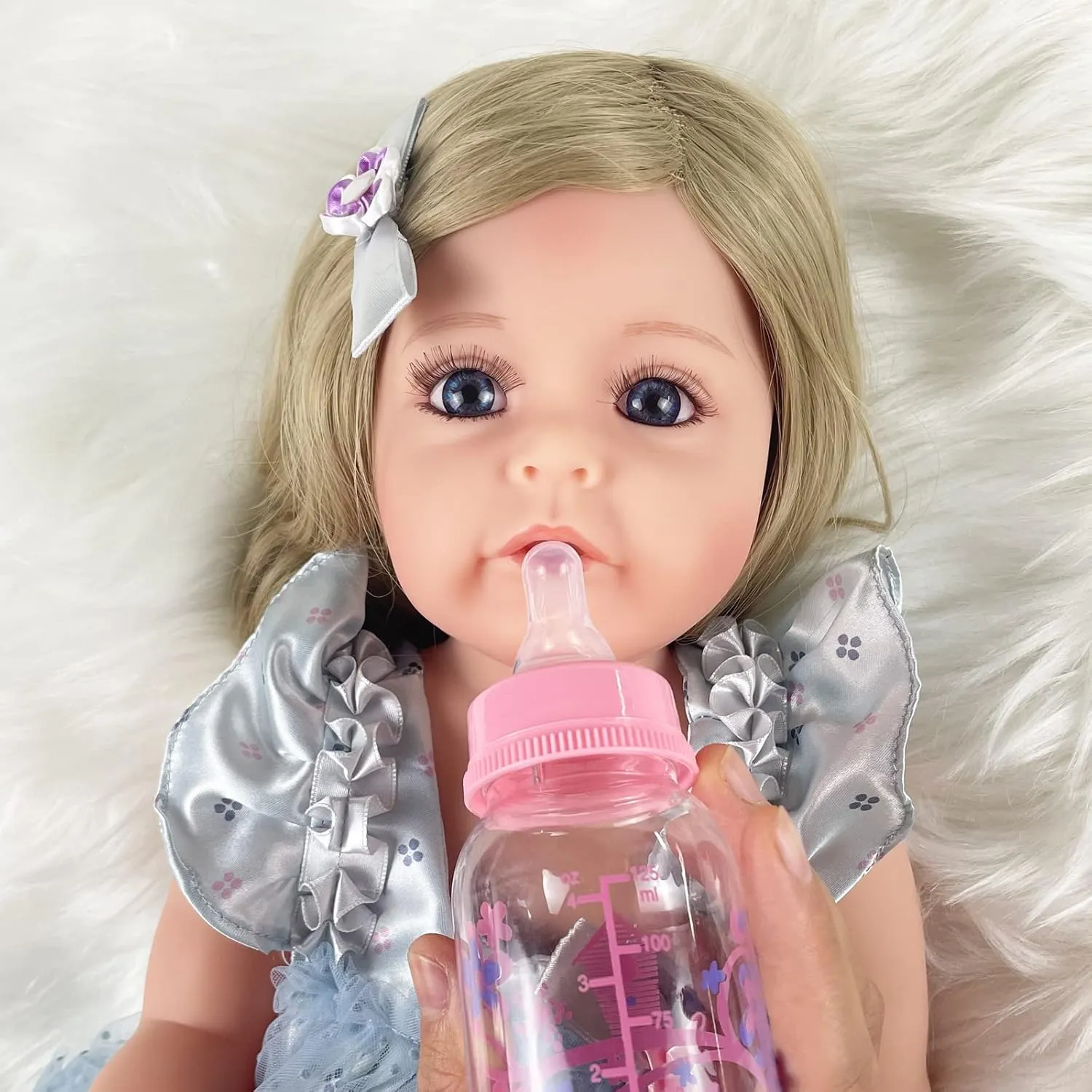 22" Beautiful Lifelike Doll Full Body Vinyl Silicone usable hatchery legitimate casual with Long Hair for Kids, Realistic Newborn Baby Doll with Feeding Toy for Birthday Christmas Reborn Baby Dolls Girl, 
