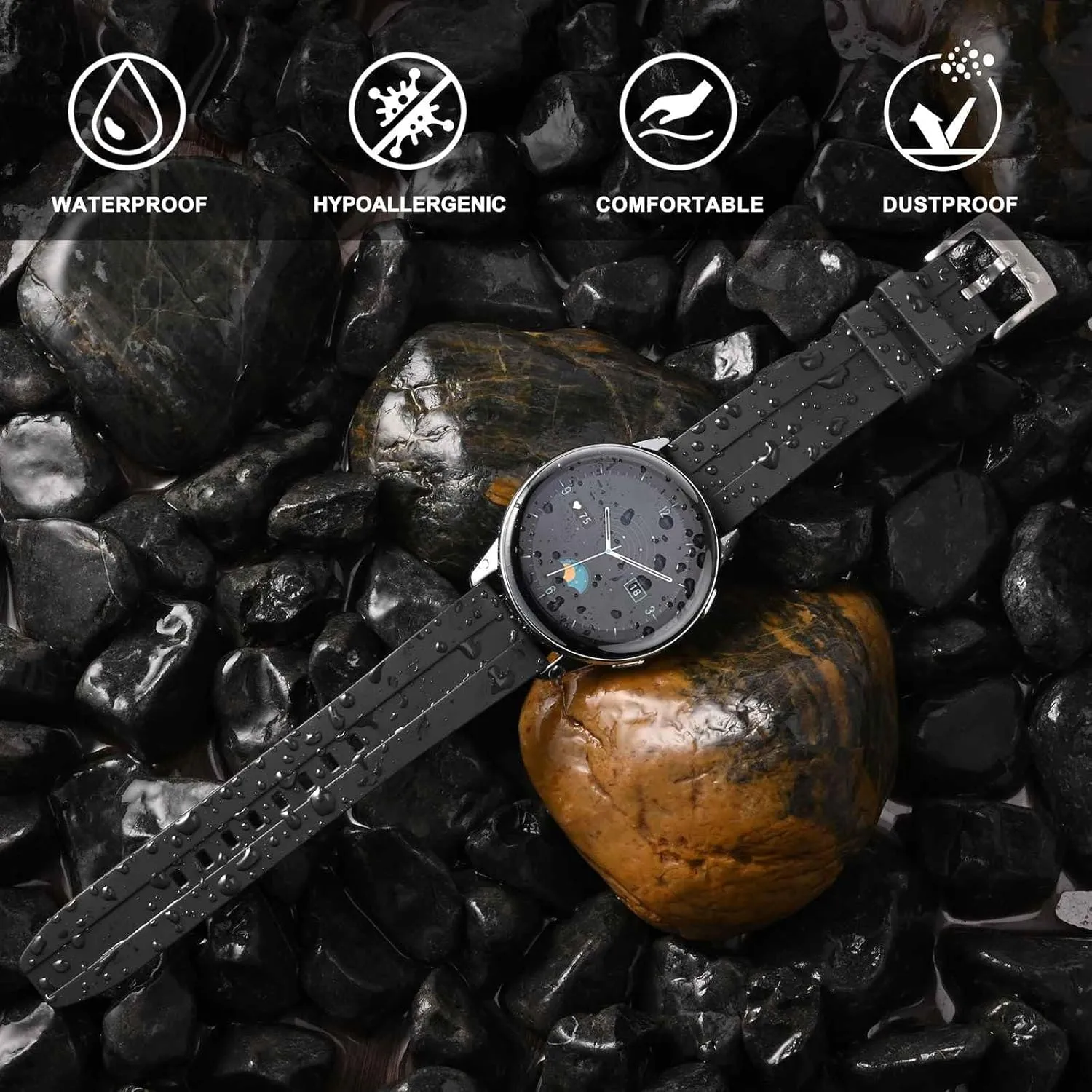 24mm, Fluororubber (FKM) Rubber, Watch Replacement Straps for Men purposefully canoes bundle forager huge and Women, Heavy Duty Clasp BISONSTRAP Classic Watch Bands 20mm 22mm 