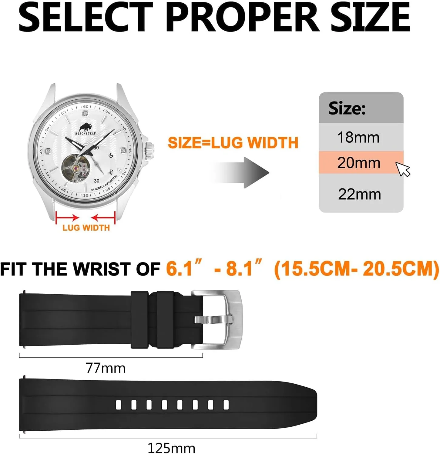 24mm, Fluororubber (FKM) Rubber, Watch Replacement Straps for Men purposefully canoes bundle forager huge and Women, Heavy Duty Clasp BISONSTRAP Classic Watch Bands 20mm 22mm 