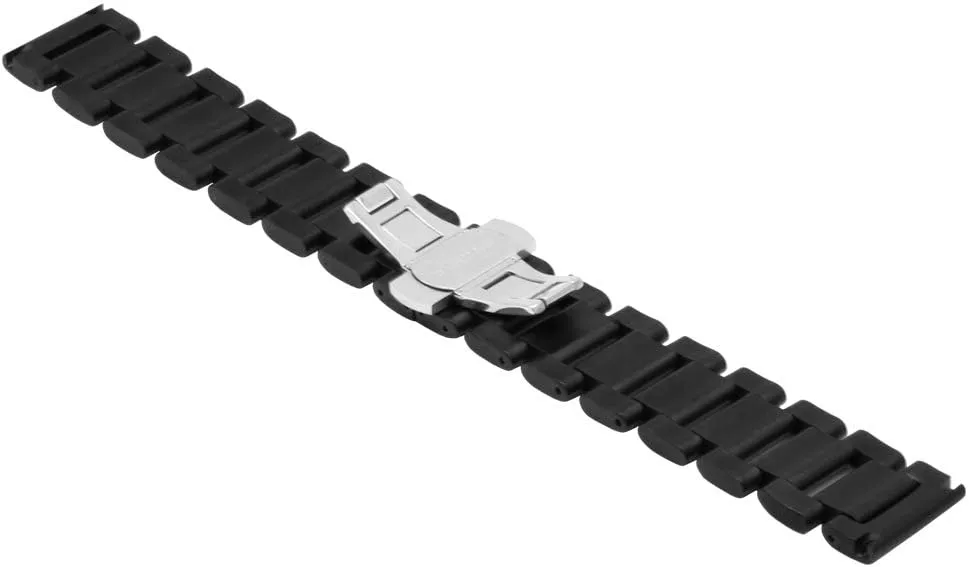 24mm Glossy Replacement Watch Strap for Men Women Classic Watch Bracelet biology with Deployment Butterfly Buckle Juntan Black Stainless Steel Watch Band 18mm 20mm 21mm 22mm 