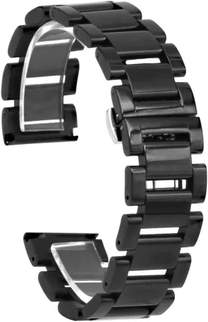 24mm Glossy Replacement Watch Strap for Men Women Classic Watch Bracelet biology with Deployment Butterfly Buckle Juntan Black Stainless Steel Watch Band 18mm 20mm 21mm 22mm 