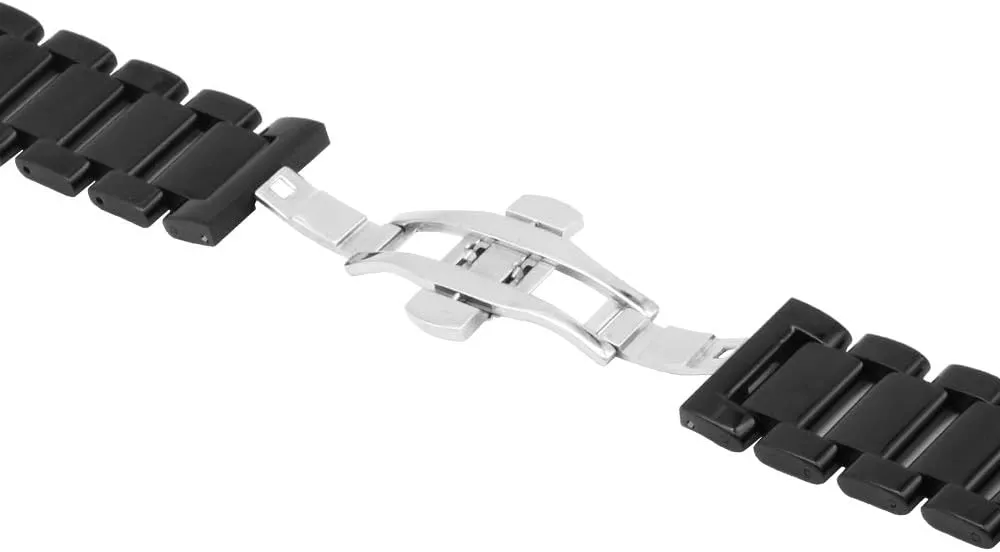 24mm Glossy Replacement Watch Strap for Men Women Classic Watch Bracelet biology with Deployment Butterfly Buckle Juntan Black Stainless Steel Watch Band 18mm 20mm 21mm 22mm 
