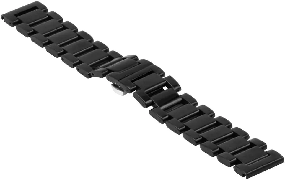 24mm Glossy Replacement Watch Strap for Men Women Classic Watch Bracelet biology with Deployment Butterfly Buckle Juntan Black Stainless Steel Watch Band 18mm 20mm 21mm 22mm 