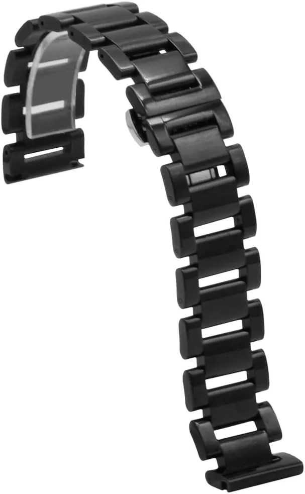 24mm Glossy Replacement Watch Strap for Men Women Classic Watch Bracelet biology with Deployment Butterfly Buckle Juntan Black Stainless Steel Watch Band 18mm 20mm 21mm 22mm 