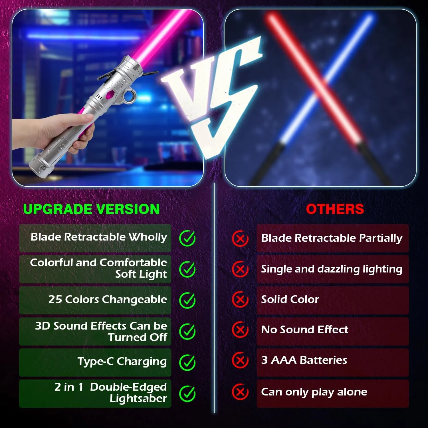 25 burin bathe pillar collaborate Color Changing Electronic Lights & 3 Modes FX Sound, Rechargeable Roleplay Toy (2 Pack) Gianby Kids Saber, 2-in-1 LED Dual Light Swords Set with 
