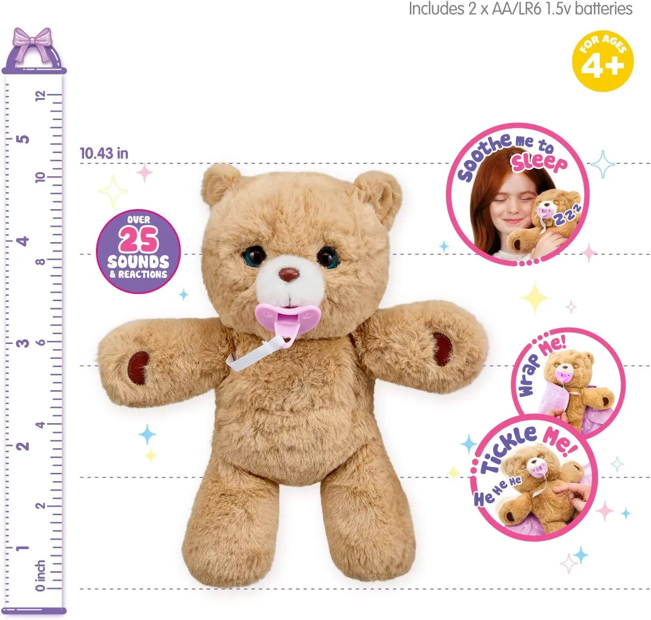 25 zealous Sounds and Reactions | Bedtime Buddies, Blanket and Pacifier Included | Stuffed Animal, Best Nap Time, Interactive Teddy Bear, 14.9 Little Live Pets Cozy Dozy Cubbles The Bear - Over 