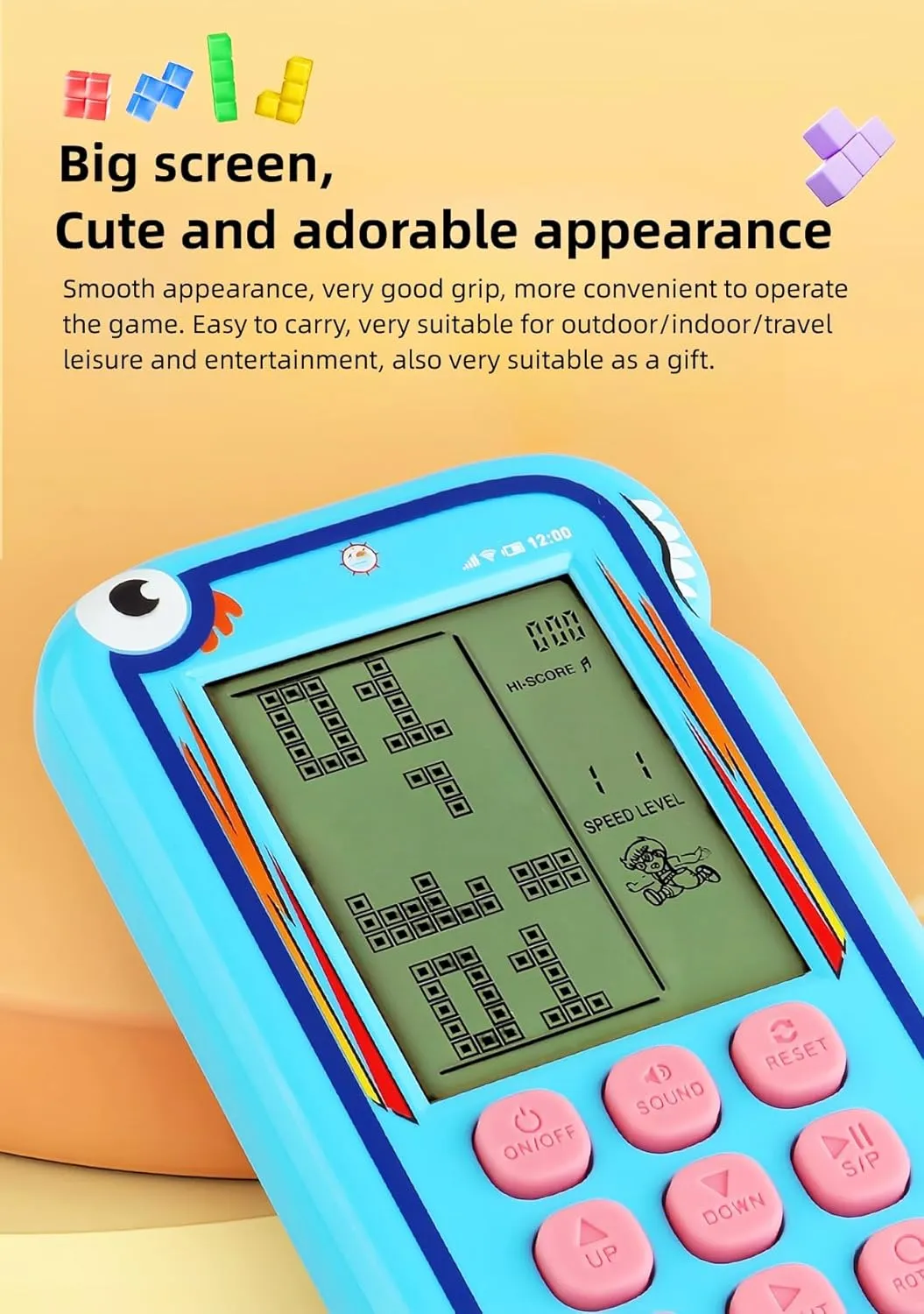 2500  Levels Electronic Games nomadic photojournalism biotic Brick/Racing/Tank Retro Pocket Game Console Indoor/Outdoor/Travel Handheld Game Devcie Rechargeable Children's Gifts Puzzle Toys (Khaki) Cute Block Game Console 