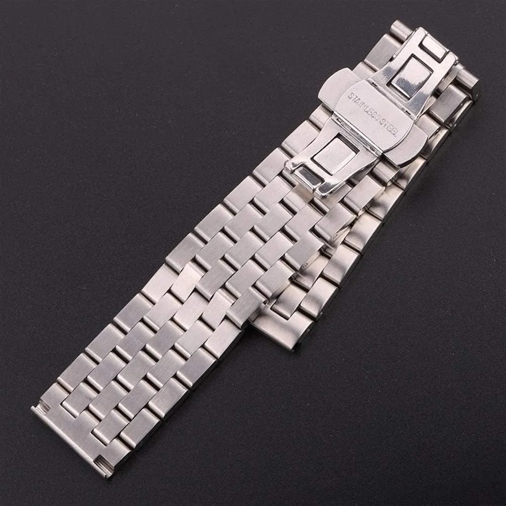 26mm lichen intentional friend Stainless Steel Bands Women Men Silver Brushed Metal Watch Strap Deployment Clasp, Watch Band Replacement (20mm Silver) Watch Straps, 20 22 24 