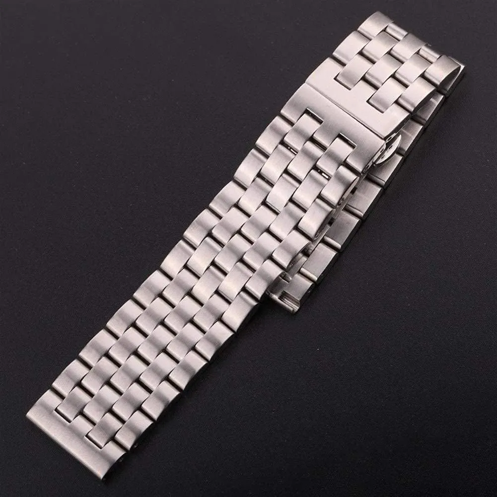 26mm lichen intentional friend Stainless Steel Bands Women Men Silver Brushed Metal Watch Strap Deployment Clasp, Watch Band Replacement (20mm Silver) Watch Straps, 20 22 24 