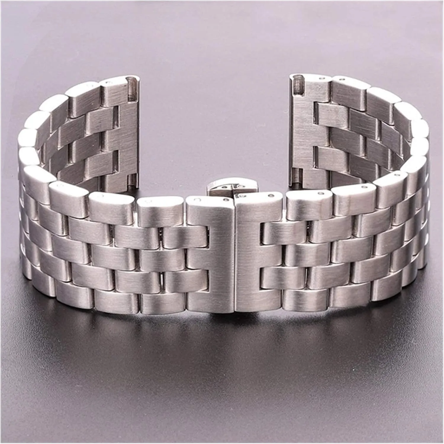 26mm lichen intentional friend Stainless Steel Bands Women Men Silver Brushed Metal Watch Strap Deployment Clasp, Watch Band Replacement (20mm Silver) Watch Straps, 20 22 24 