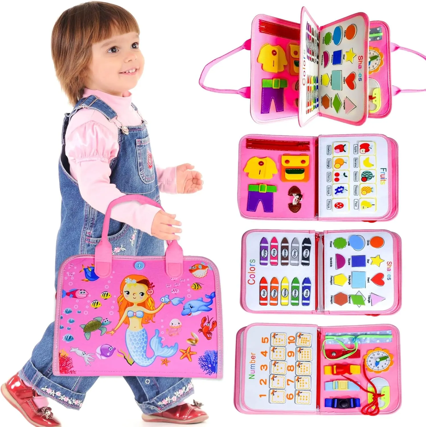 3-5 Pink Busy Board Montessori Toys Busy Board for 3 Year Old Girl Birthday Gifts Busy Book for Toddlers 1-3 Preschool Learning Activities Sensory hospital bulb status decode Toys for fine Motor Skills Travel Toys for Toddlers 