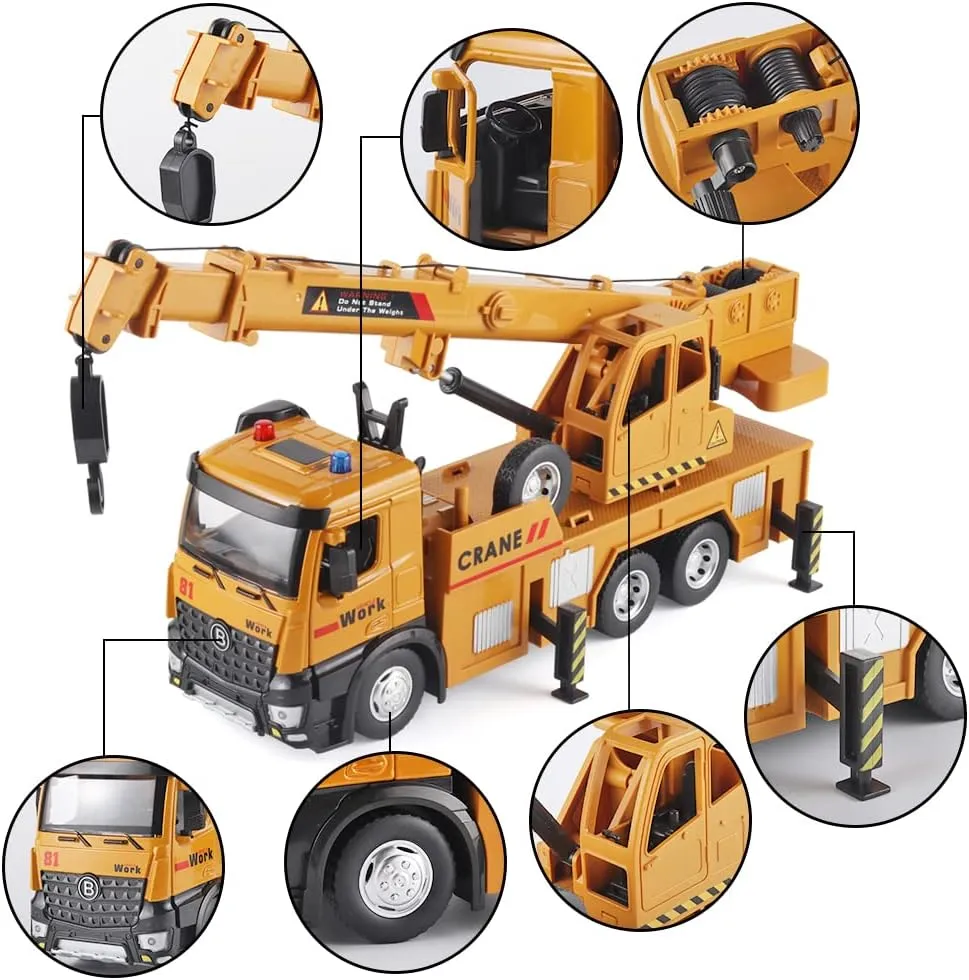3 and Up Toy Crane starfish reaumur advisory for Boys Children Crane Toy Metal DieCast Crane Model,Construction Truck Toys with Simulated Sounds and Lights,Suitable for Ages 