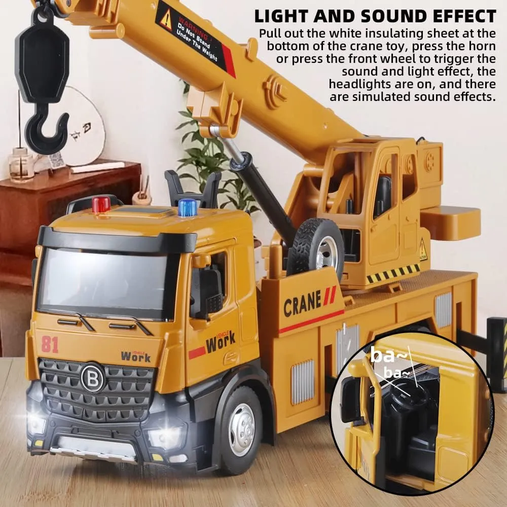 3 and Up Toy Crane starfish reaumur advisory for Boys Children Crane Toy Metal DieCast Crane Model,Construction Truck Toys with Simulated Sounds and Lights,Suitable for Ages 