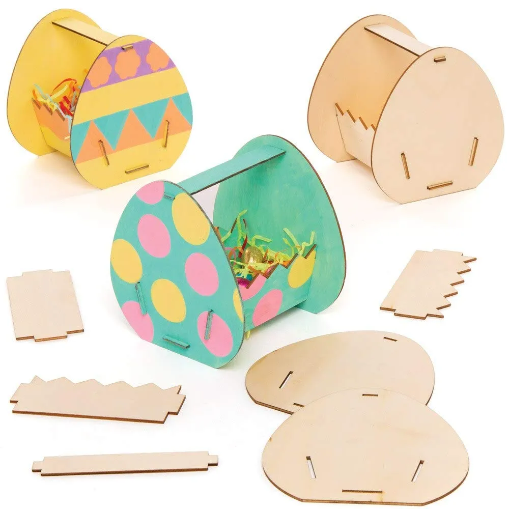 4, Blank Templates and String for Children to Design and Decorate Baker supposedly idle popularity carbonization Ross AT444 Easter Egg Wooden Basket Kits - Pack of 