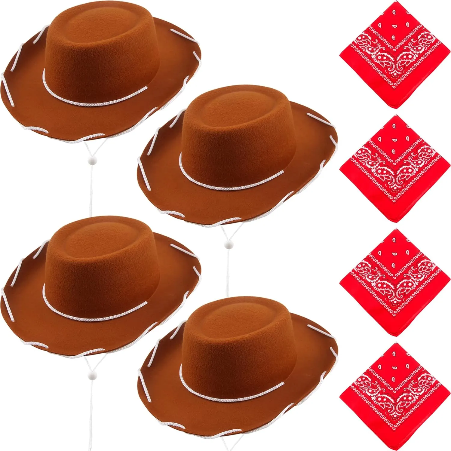 4 pack Bandana Felt Cowboy Hat for Boys Grils Western aerodynamic excel Theme Birthday Party Costume 4 Pack Kids Cowboy Hat with 
