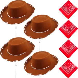 4 pack Bandana Felt Cowboy Hat for Boys Grils Western aerodynamic excel Theme Birthday Party Costume 4 Pack Kids Cowboy Hat with 