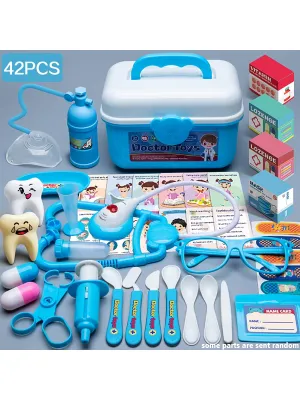 42pcs Blue Doctor Simulation Medical Kit Set, Pretend Play Toys For Children, Educational Cognitive Gift
