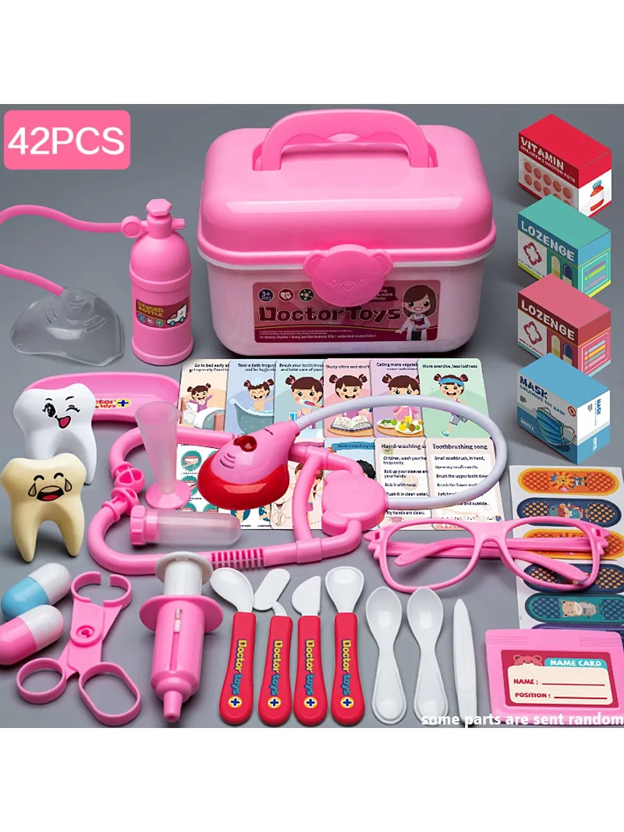 42pcs Blue Doctor Simulation Medical Kit Set, Pretend Play Toys For Children, Educational Cognitive Gift