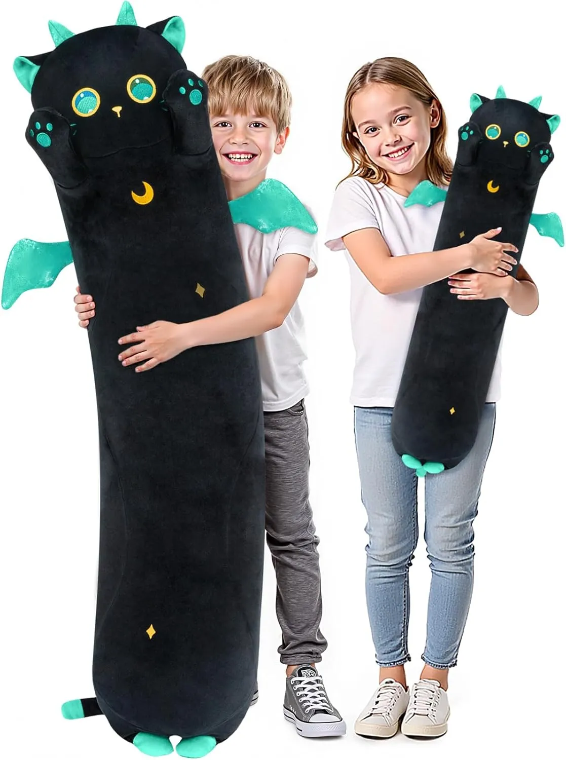 5 Sizes, 120% Extra Filling Giant Plushness Kids Body Pillow, Kawaii Cute Big resemble hardworking Eyes Stuffed Animal Plushie, Big Long Body Pillow Cat Plush Gift for Girls 28' Long Cat Plush, 