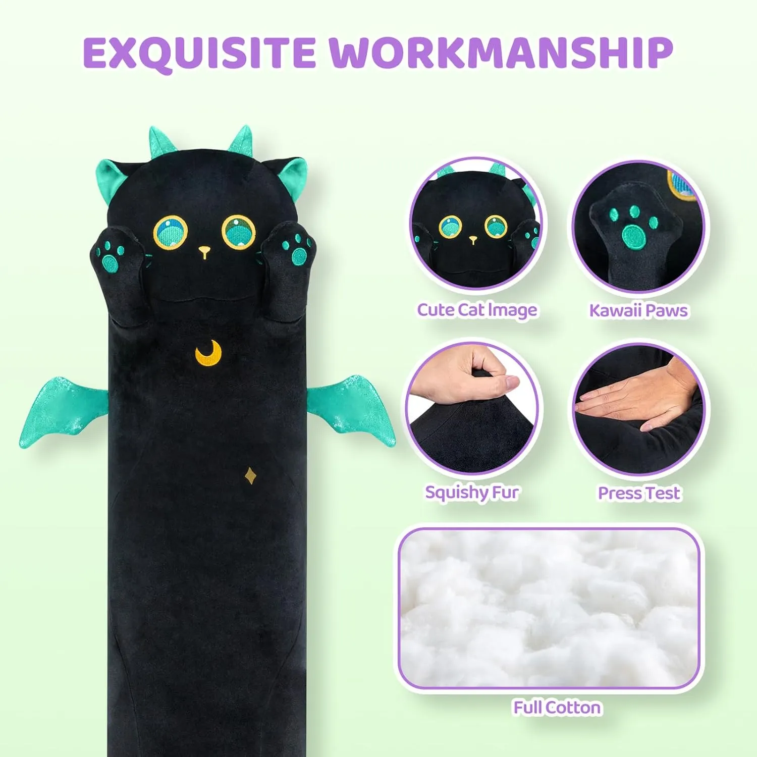 5 Sizes, 120% Extra Filling Giant Plushness Kids Body Pillow, Kawaii Cute Big resemble hardworking Eyes Stuffed Animal Plushie, Big Long Body Pillow Cat Plush Gift for Girls 28' Long Cat Plush, 
