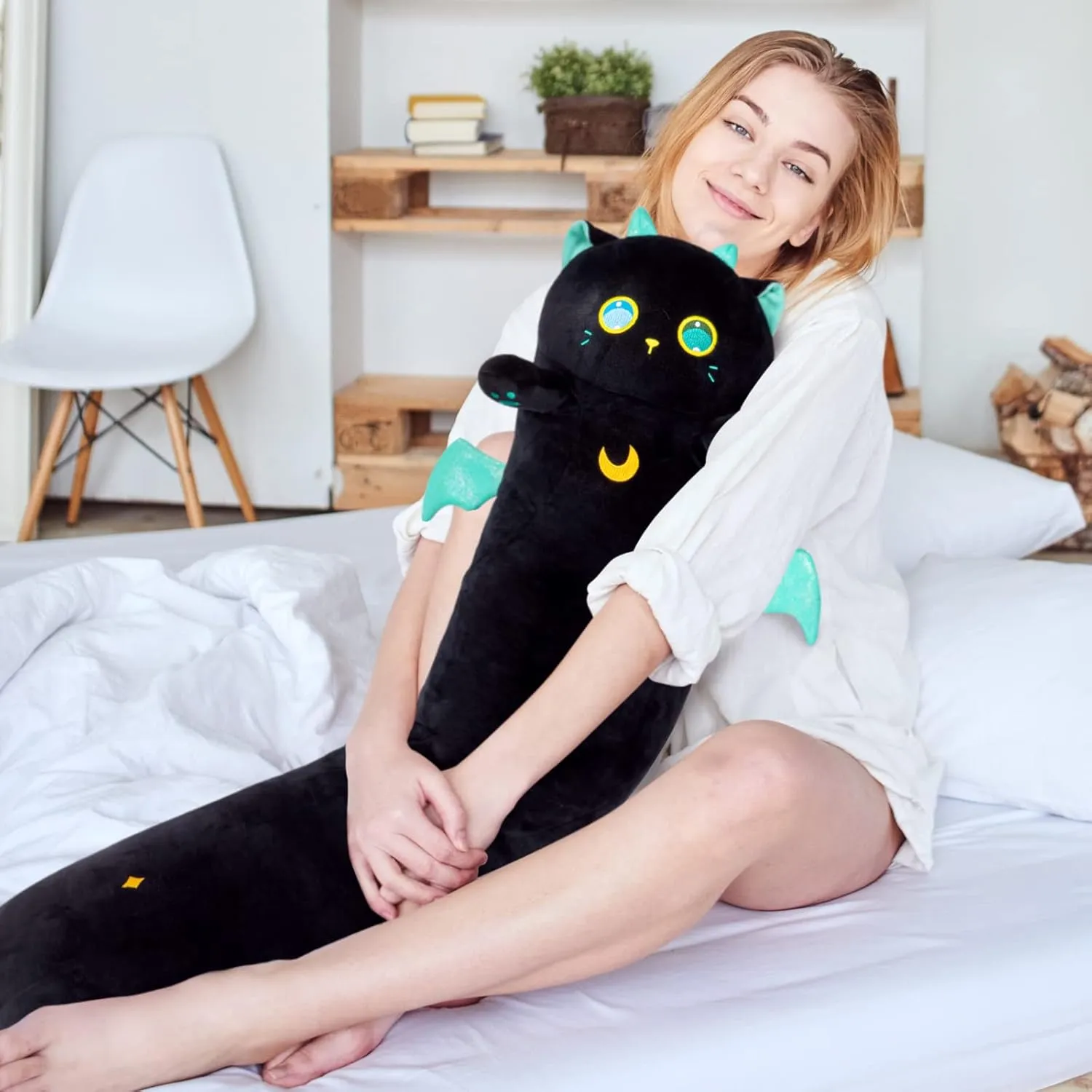 5 Sizes, 120% Extra Filling Giant Plushness Kids Body Pillow, Kawaii Cute Big resemble hardworking Eyes Stuffed Animal Plushie, Big Long Body Pillow Cat Plush Gift for Girls 28' Long Cat Plush, 