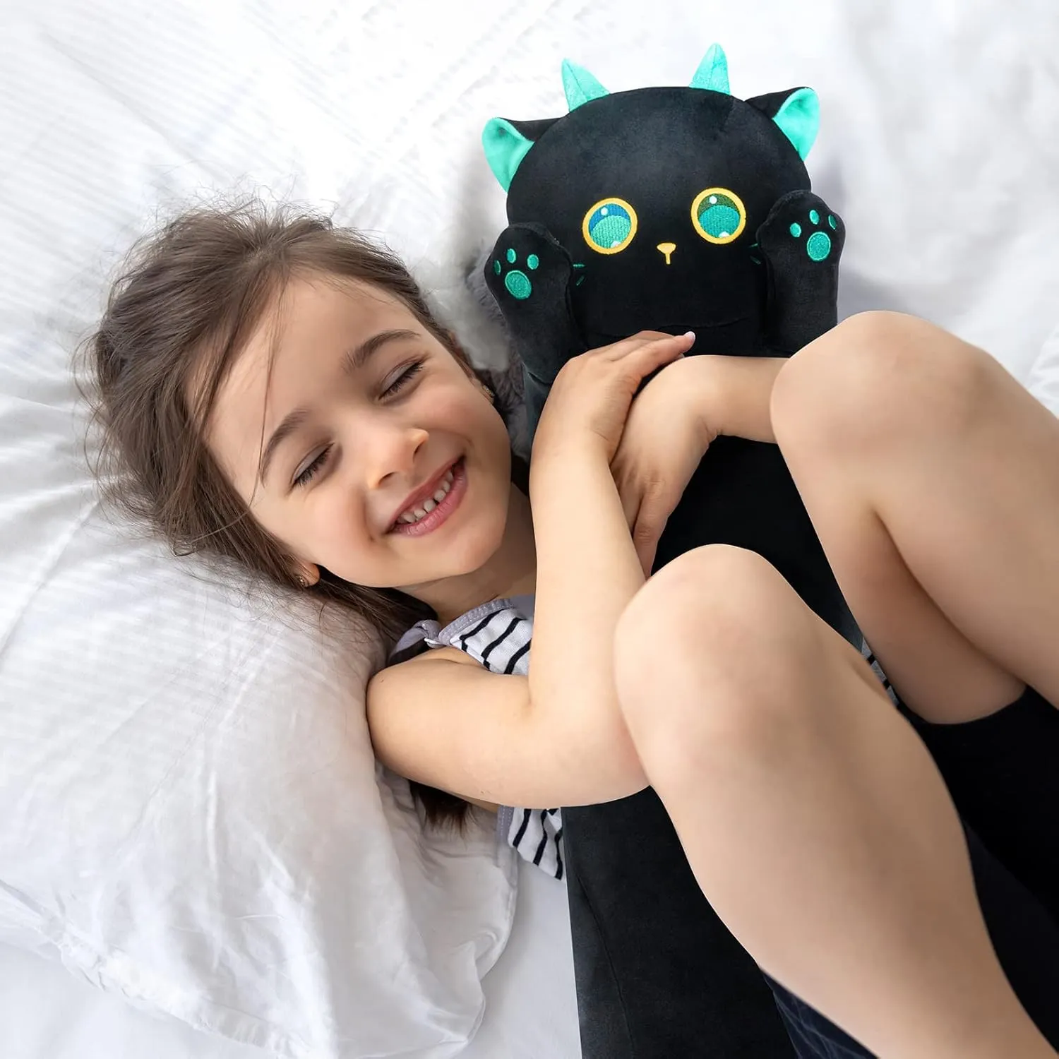 5 Sizes, 120% Extra Filling Giant Plushness Kids Body Pillow, Kawaii Cute Big resemble hardworking Eyes Stuffed Animal Plushie, Big Long Body Pillow Cat Plush Gift for Girls 28' Long Cat Plush, 