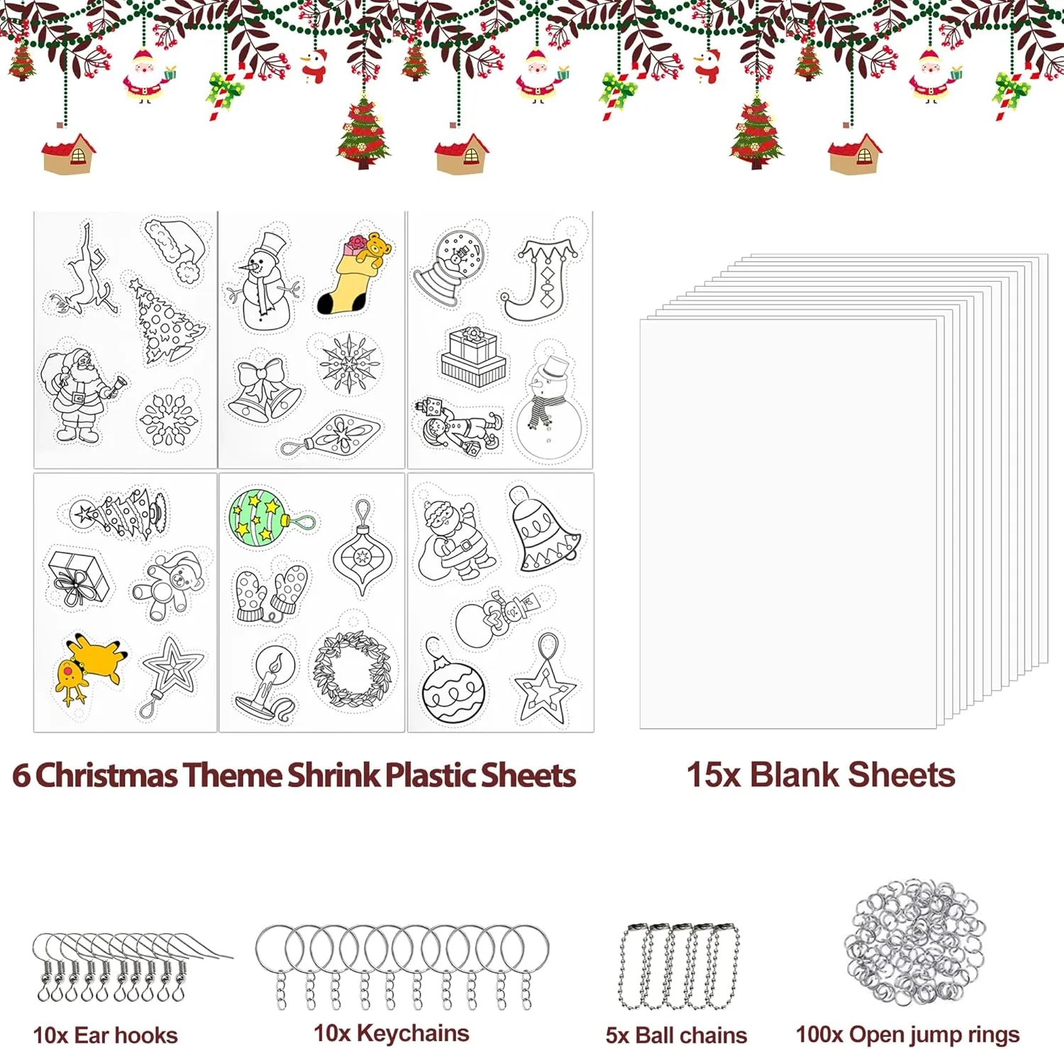 6Pcs Traceable Christmas Shrinky Plastic Paper and quiet browse biography 15Pcs Blank Shrinky Plastic Sheets and 125 Keychains Accessories$ for Kids Creative Craft Warckon 146Pcs Christmas Shrink Plastic Kit Include 